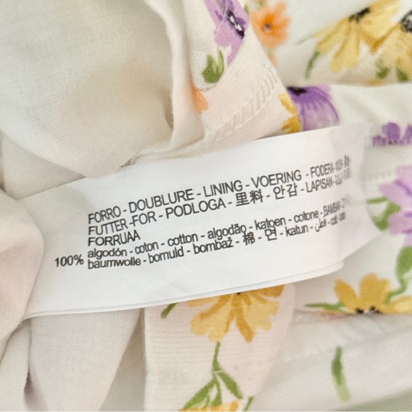 Zara Floral‎ Sweetheart Neckline Mini Dress White Purple Yellow Size Small - Picture 10 of 10